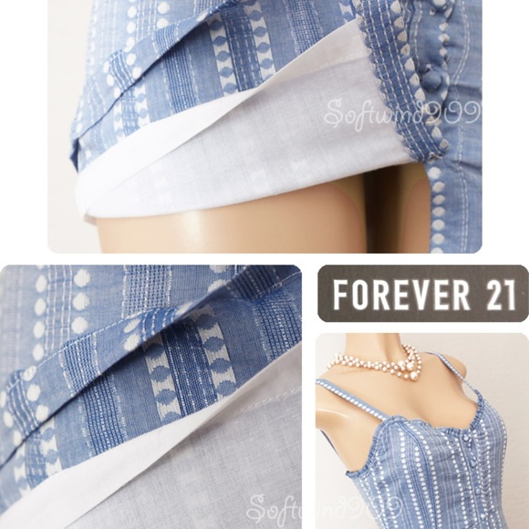 Light Blue Striped Button Cotton Cute Fitted Dress - Picture 6 of 8